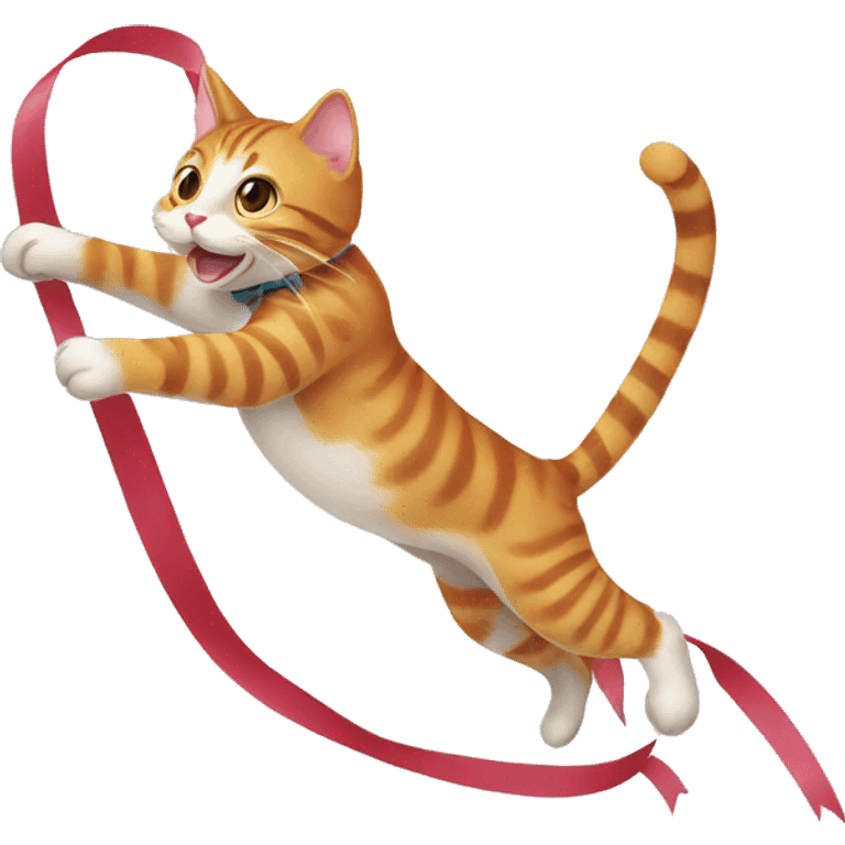 cat chasing long ribbon emoji