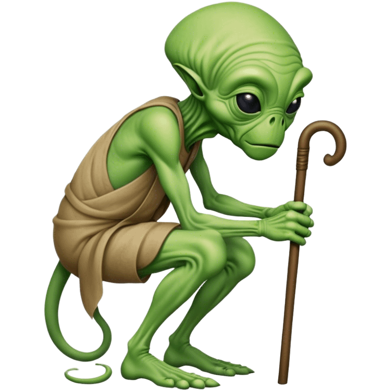 Green Alien looks like an old man hunched over using a cane emoji