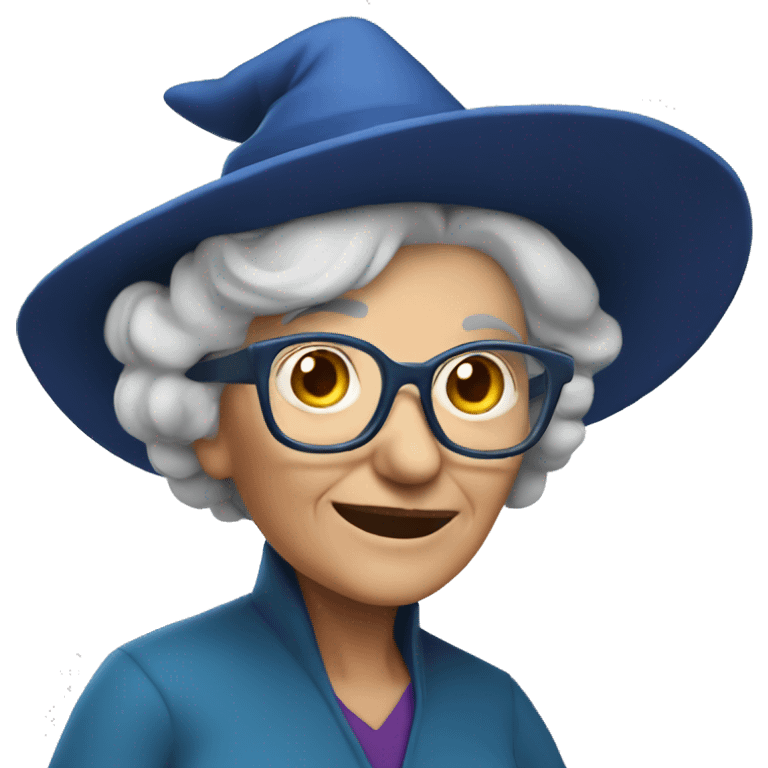 smart granny witch with glasses and blue hat  emoji