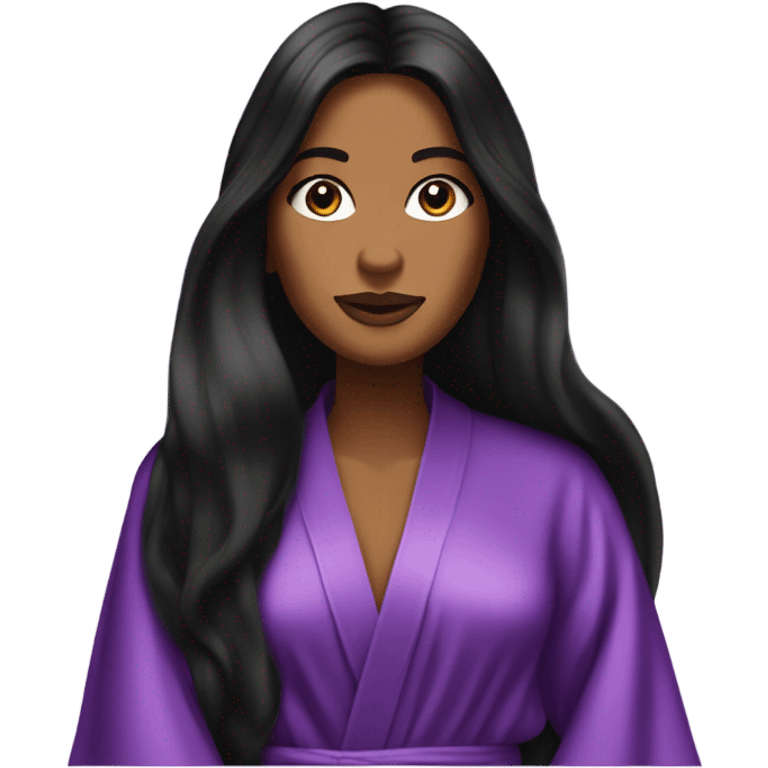 Tanned woman with long black hair wearing a silk purple Victoria’s Secret robe emoji