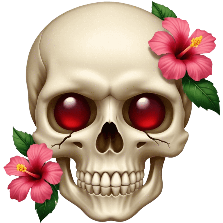 Skull with hibiscus behind right ear emoji