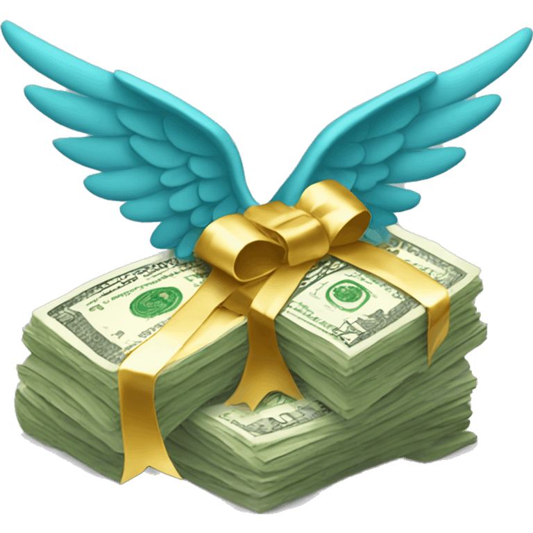 a bundle of money with gold wings emoji