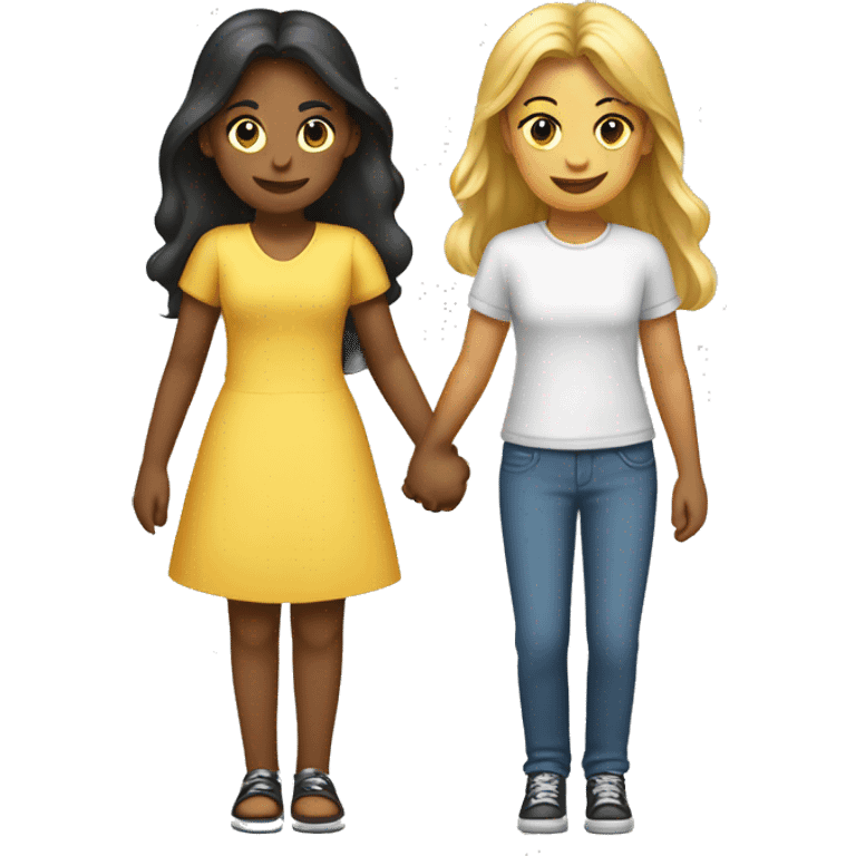 Two girls holding hands one femenine and one masculine emoji