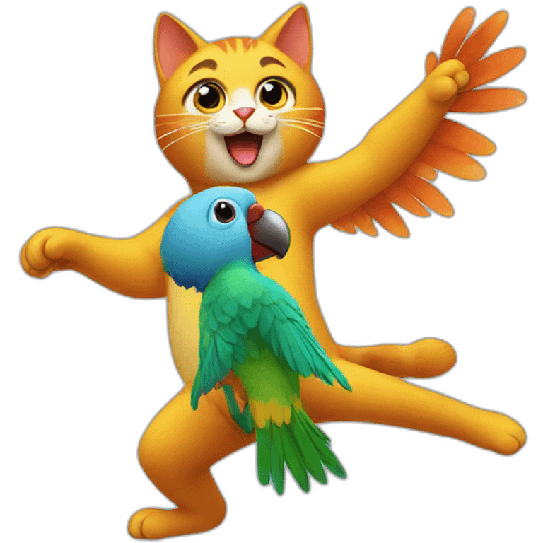 Cat dancing with a parrot emoji