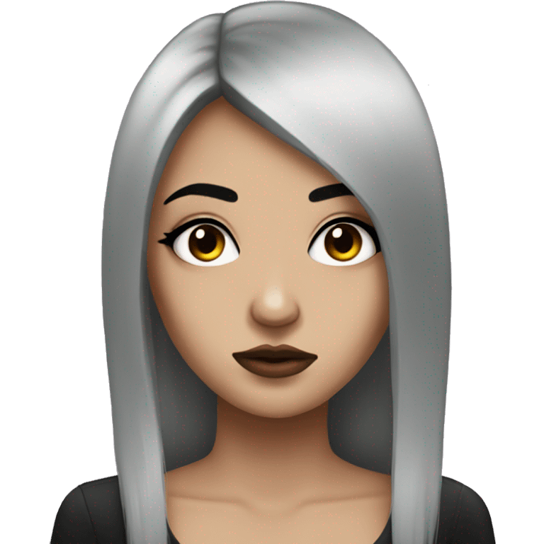 Emo woman with eyeshadow, black long hair, one eye covered by her hair emoji