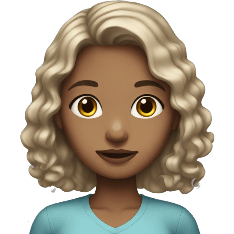 Girl with medium skin tone, blue eyes, and wavy hair  emoji