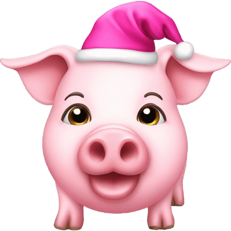 Cute pig with pink Christmas hat emoji