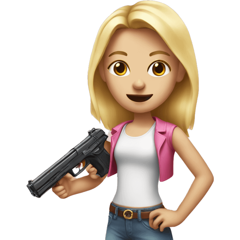 realistic blonde girl holding a pink gun emoji