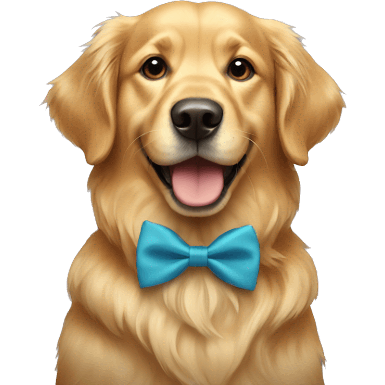 A golden retriever happy with a bow tie emoji