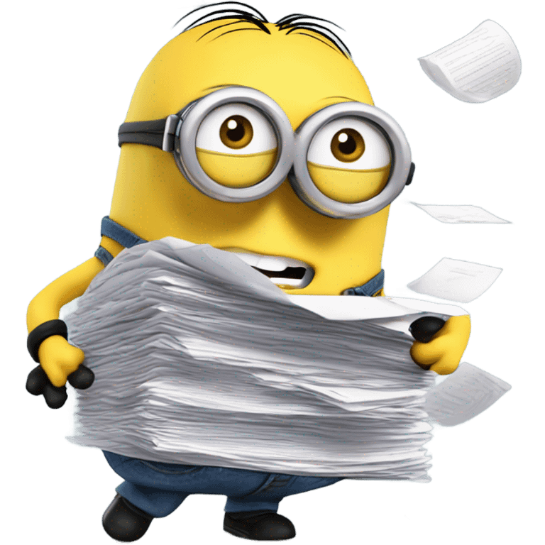 minion with HEAPS OF PAPERS emoji