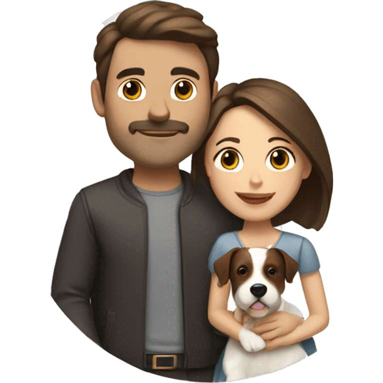 Brunette husband and wife with small white and brown dog emoji