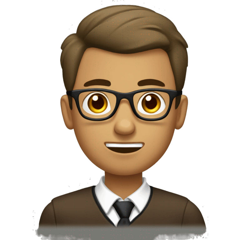 Brown student with a pompadour, glasses and a bald head. He is bored in the classroom. emoji