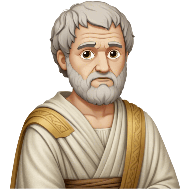 Cinematic Realistic portrait of Aristotle the philosopher, depicted as a wise, contemplative figure in detailed ancient Greek attire, with a textured draped robe and thoughtful expression, bathed in soft classical lighting that highlights his timeless intellect. emoji