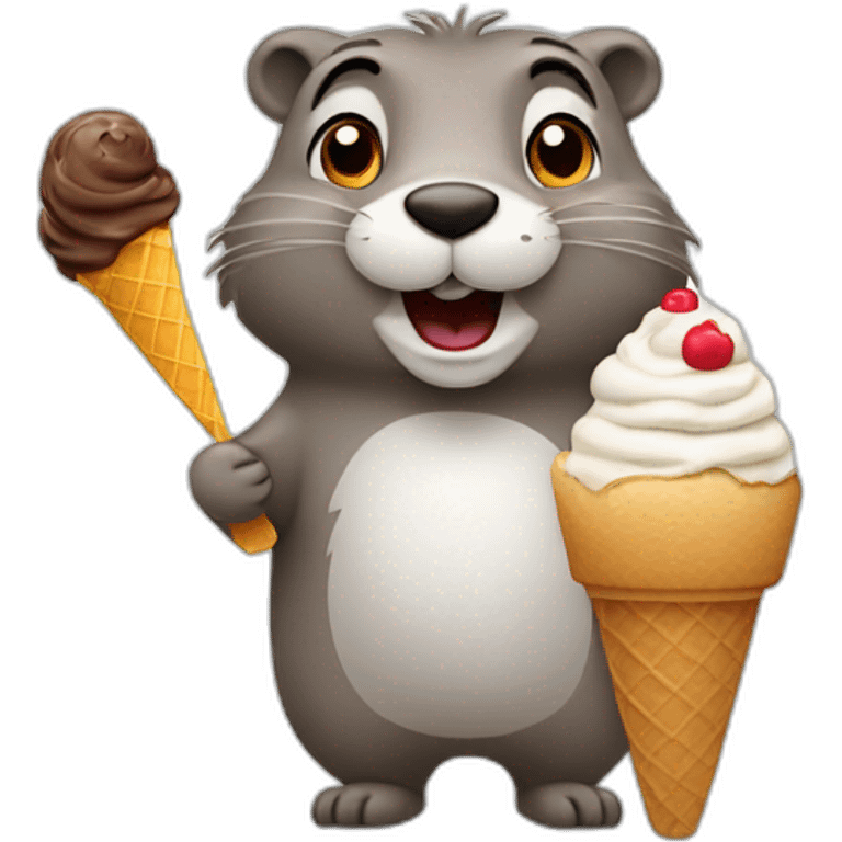 Gray groundhog eating an ice cream  emoji