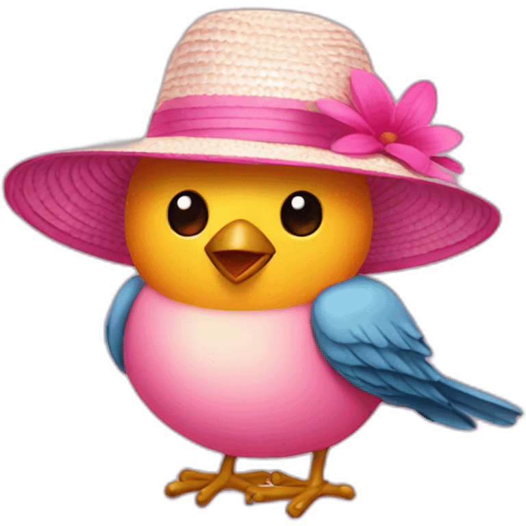 Bird wearing pink sun hat emoji