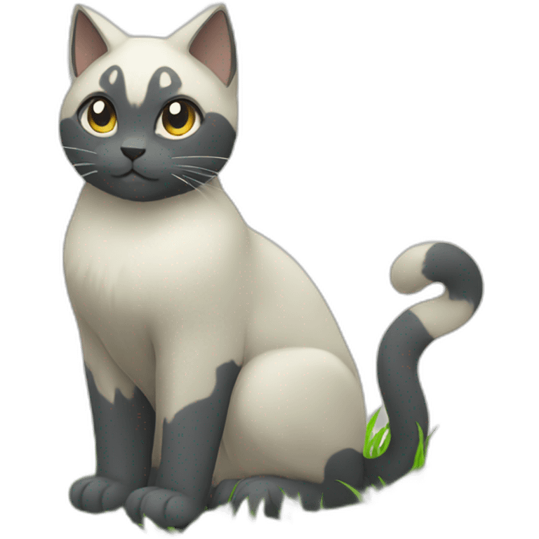 Sitting-bicolor-grass-type-cat-pokemon emoji