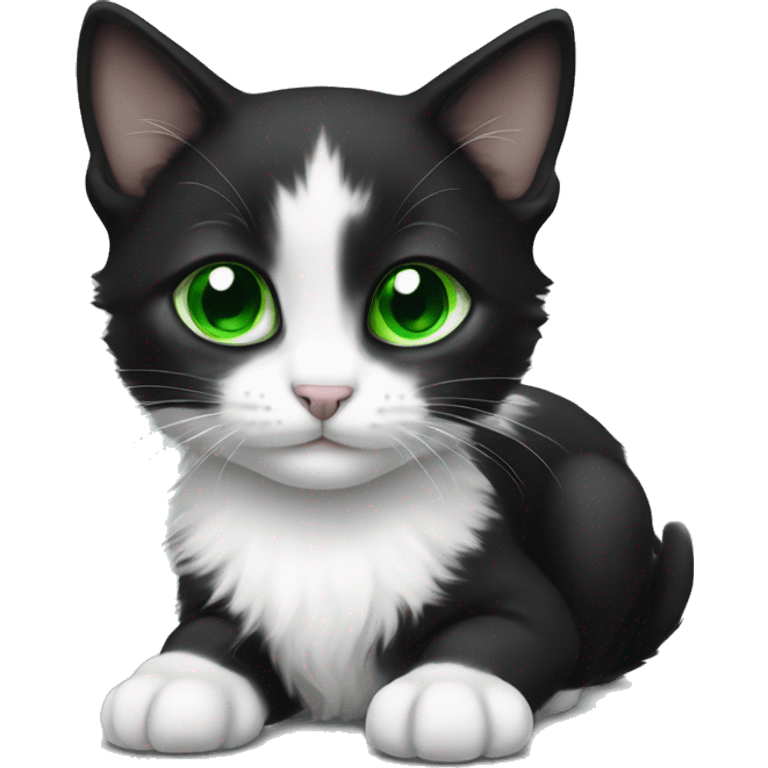 Black and white kitten with green eyes emoji