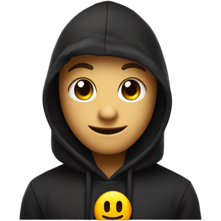 Smiley emoji with sigma face and a black hoodie  emoji