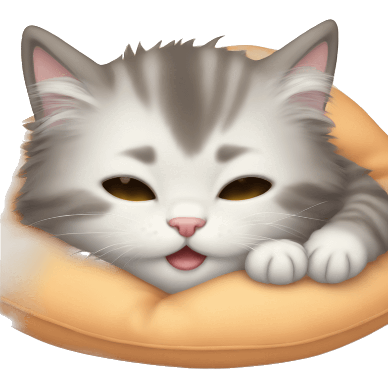 Fluffy kitten sleeping on a soft pillow emoji