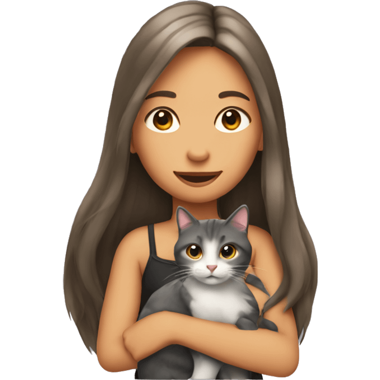 Long hair girl holding a cat  emoji