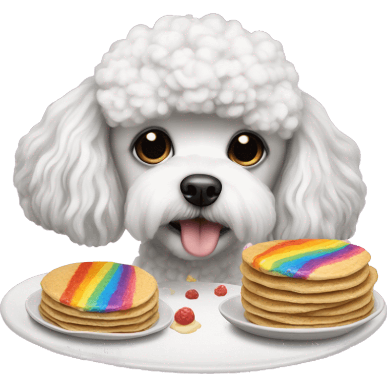 Shitzu poodle Dog eating rainbow pancakes emoji