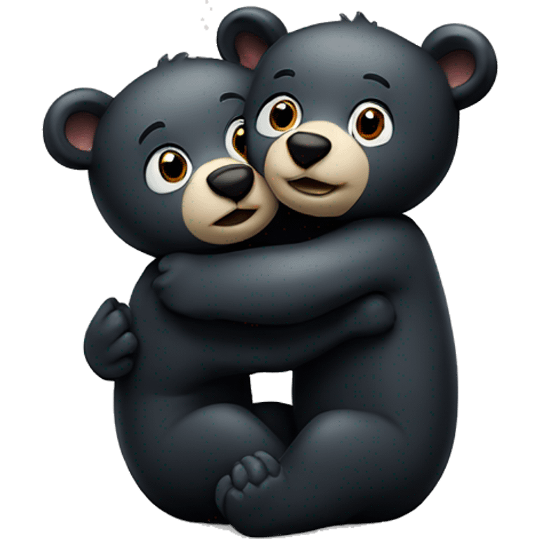 two small cartoon black bears hugging in greeting emoji