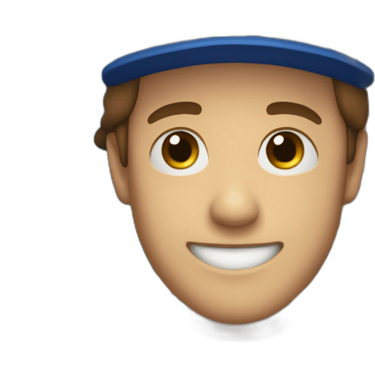 smiling face with a dark blue cap and wearing a blue t-shirt emoji