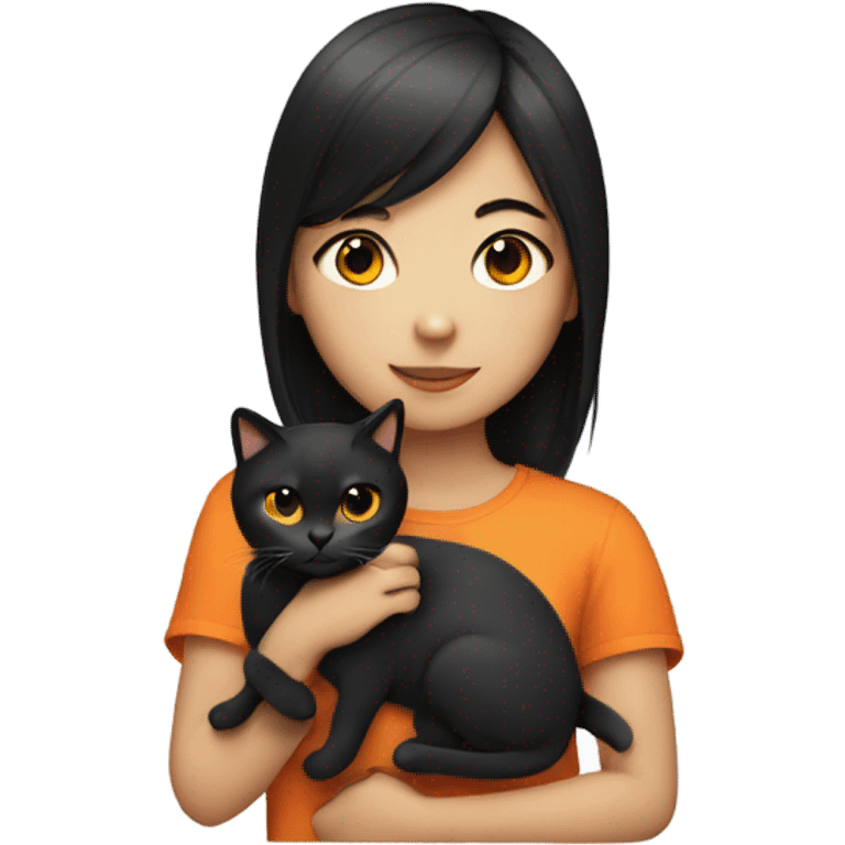 Asian girl holding orange and black cat emoji