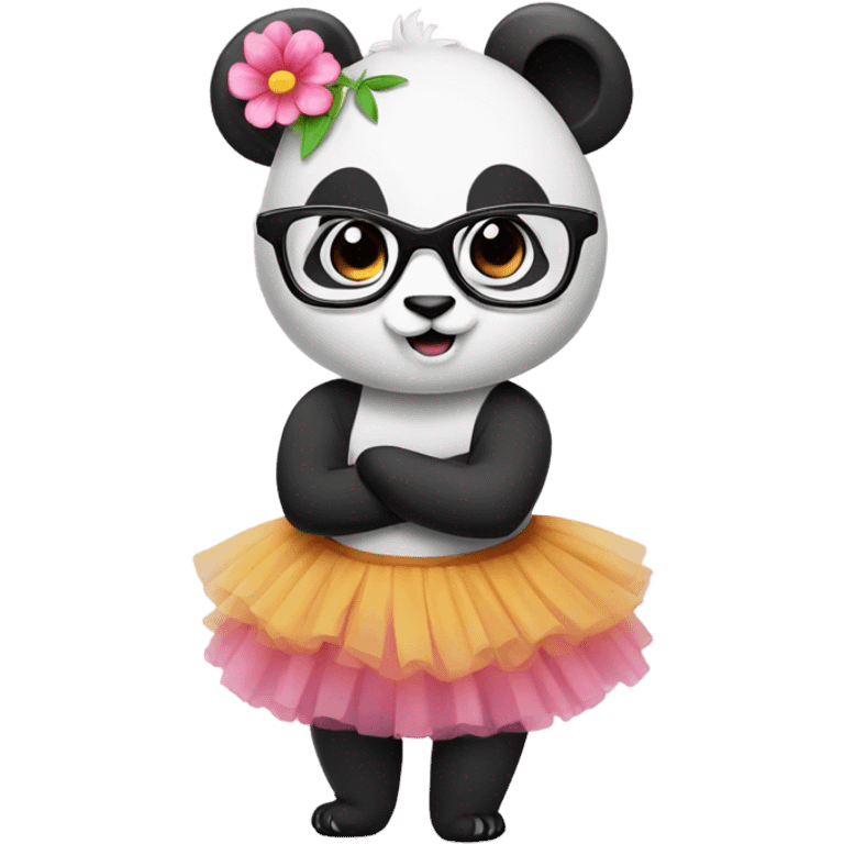 Cute female Panda wearing a tutu and glasses with a flower above 1 ear  emoji