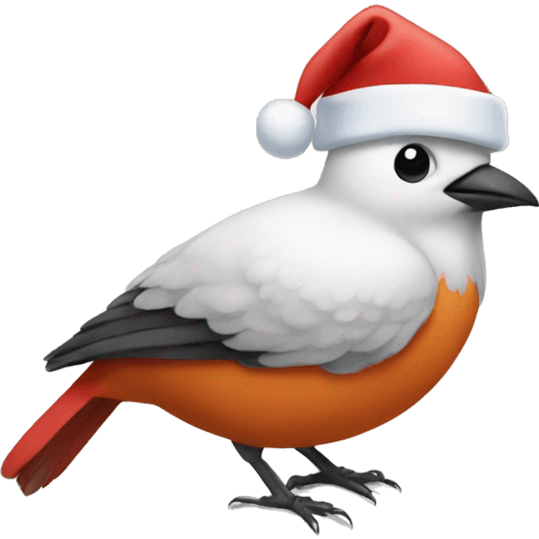 Bird wearing a Santa hat emoji