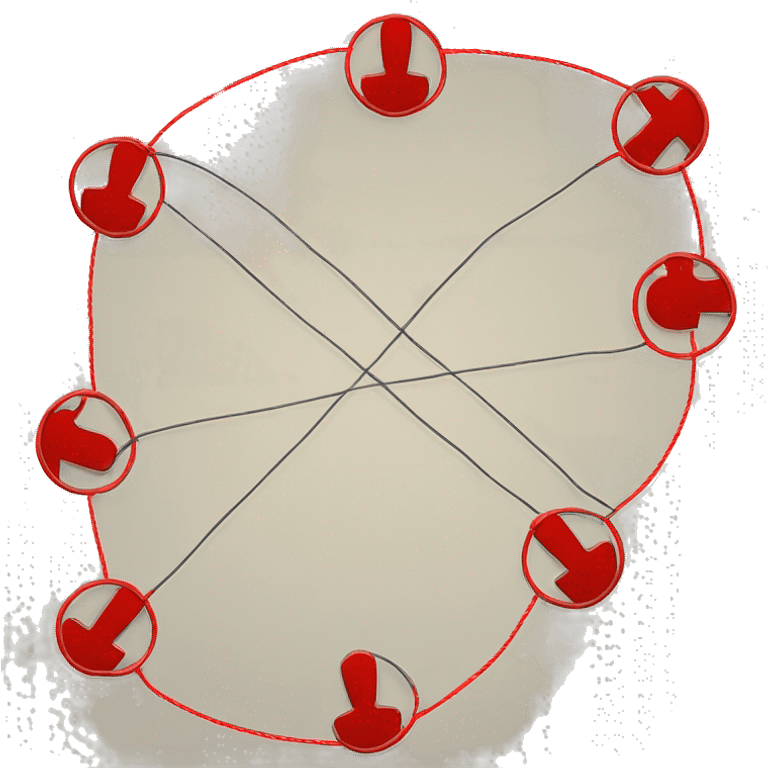 a conspiracy board with red string connecting warning signs emoji