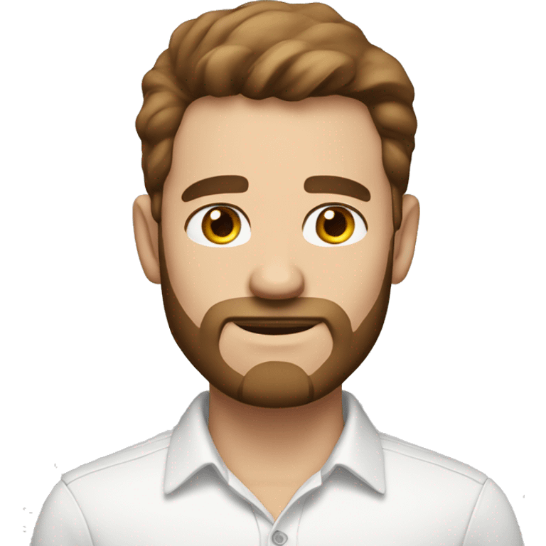 white man with small eyes, brown hair and a brown beard in a white shirt. emoji