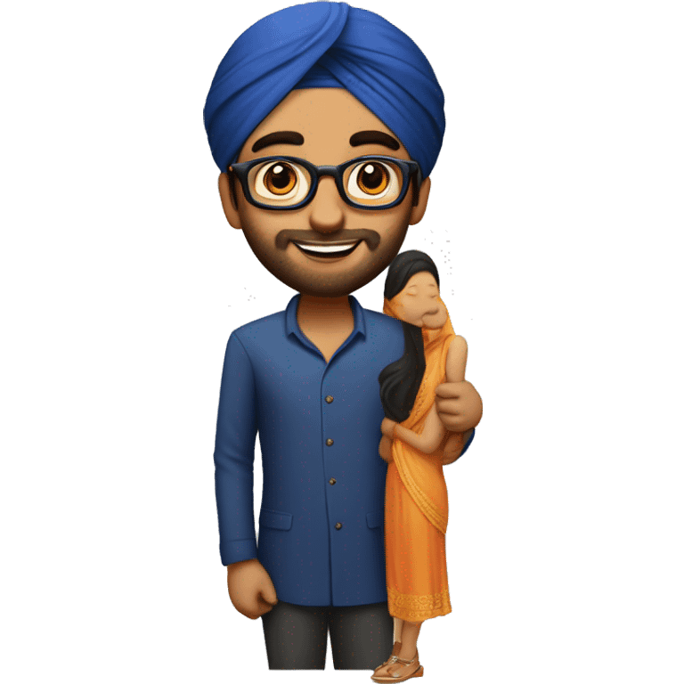 a handsome punjabi boy with sikh turban proposing a beautiful girl with oval specs  emoji