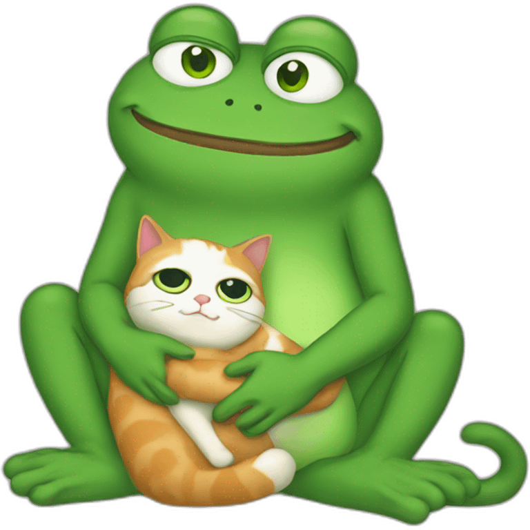 pepe the frog hugging a cat emoji