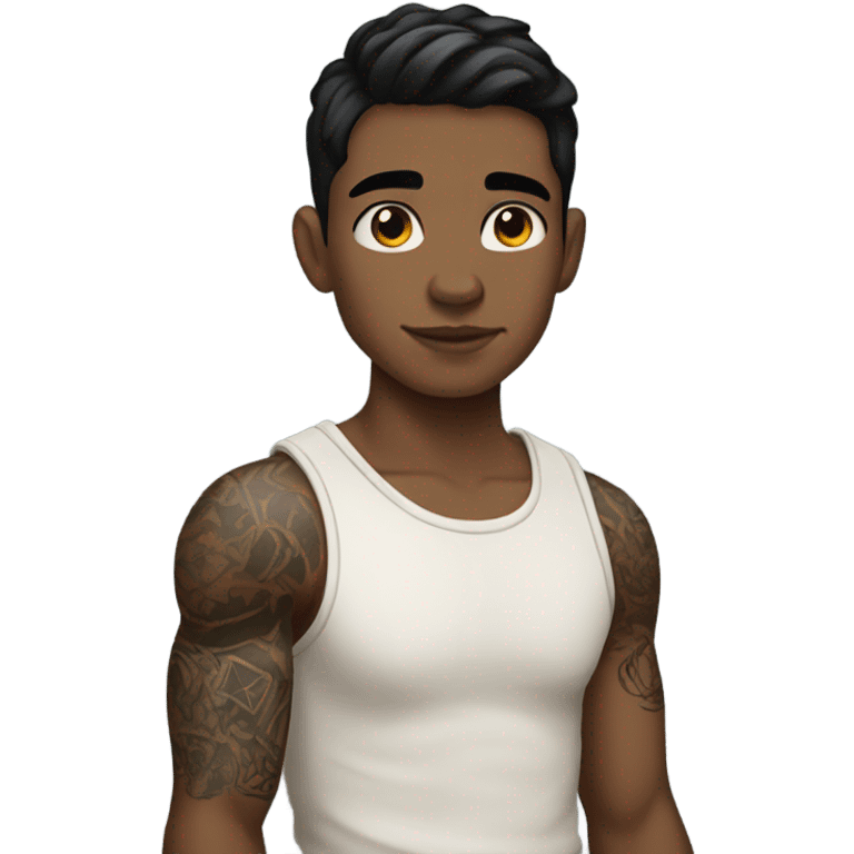 boy with dark hair and light skin with tattoos on the arms emoji