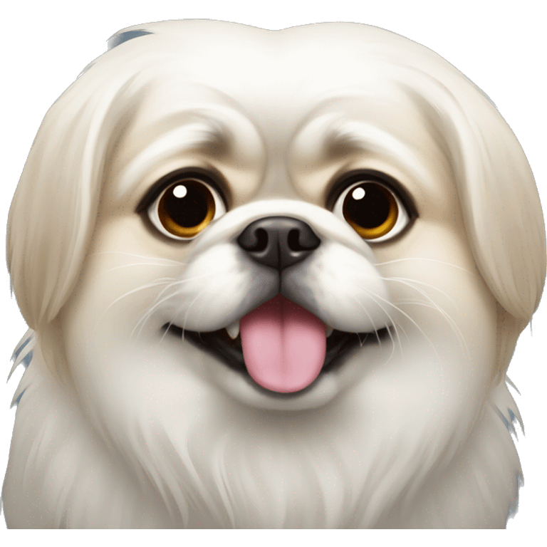 white Pekingese with funny face emoji