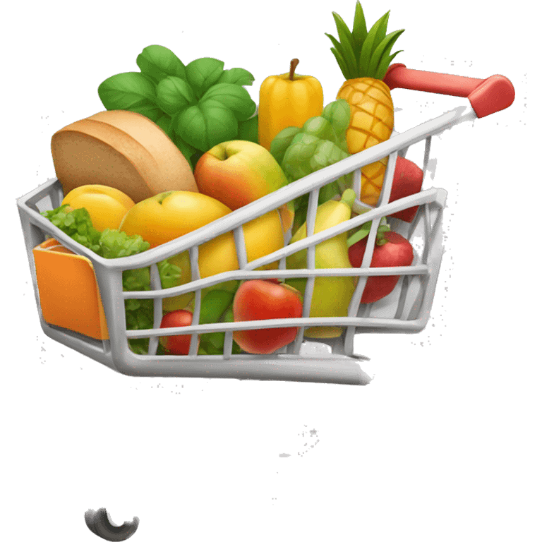 Grocery cart with fruit, vegetables, bread and milk emoji