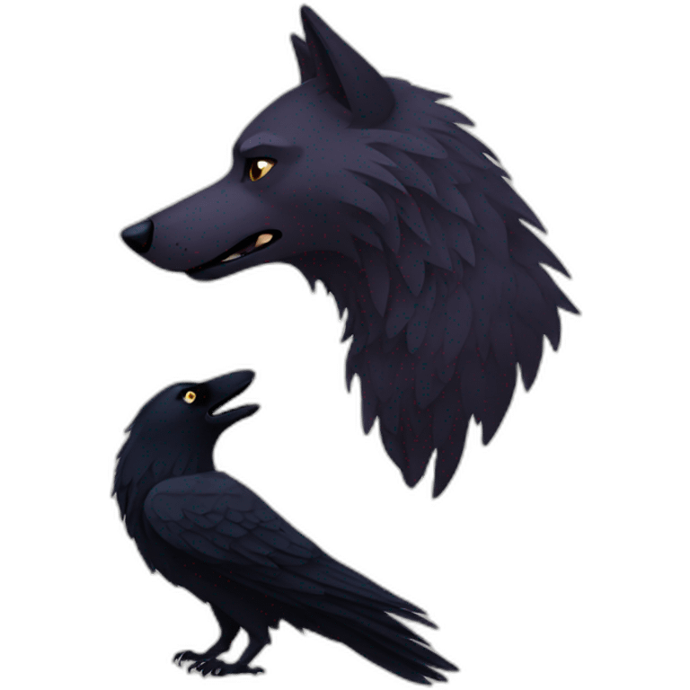 wolf and a raven emoji