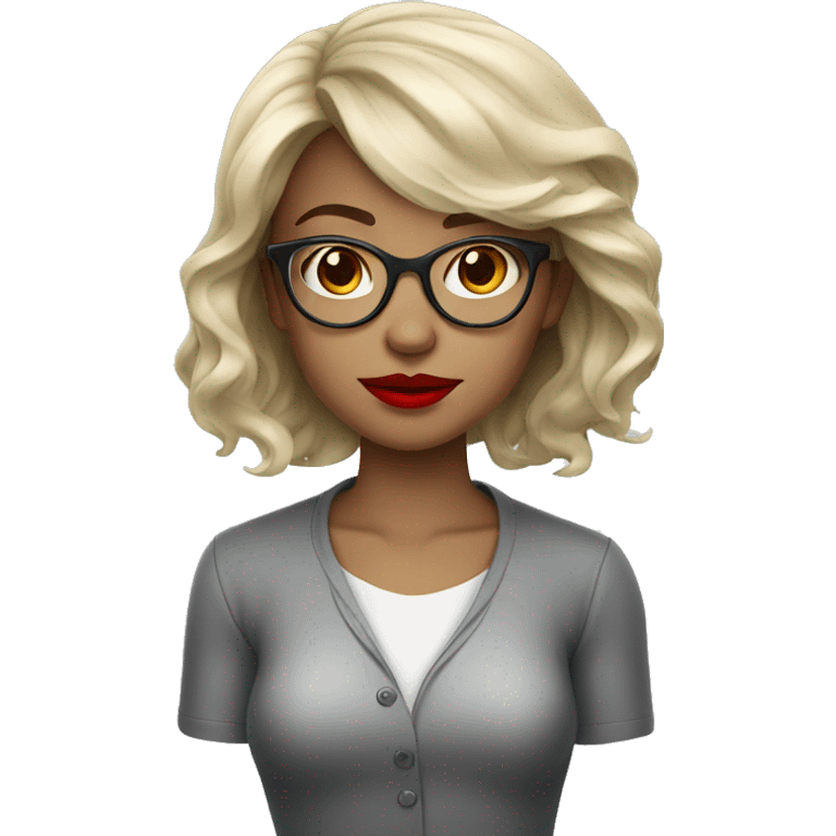 a low height girl with glasses and red lips emoji