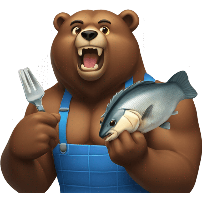 muscular bear eating a fish emoji