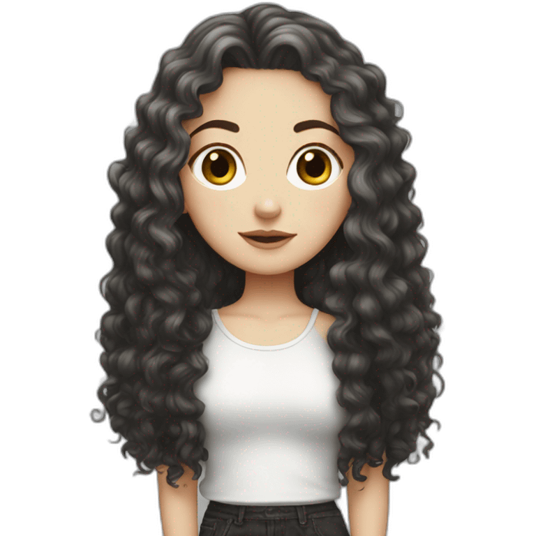 White girl with black frizzy long hair emoji