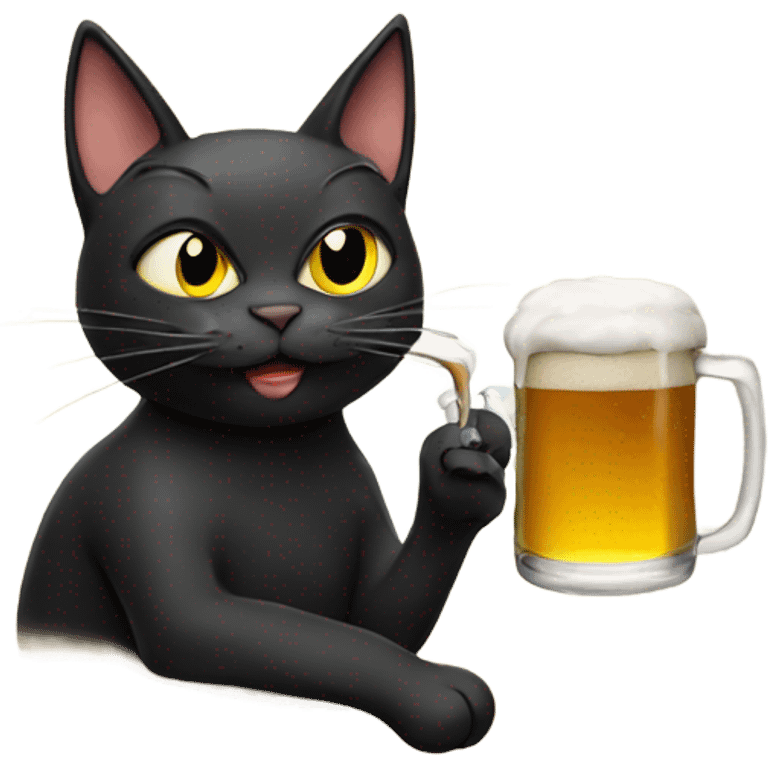 Black cat smoking with beer emoji