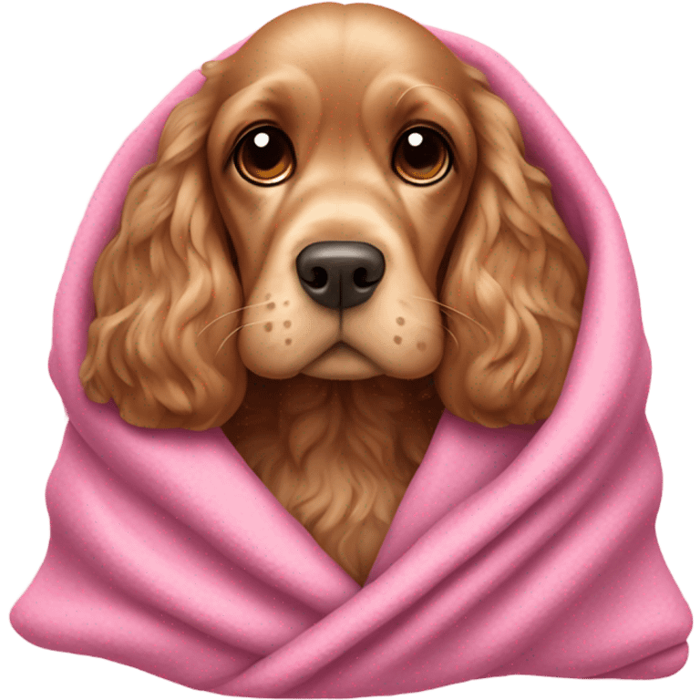 Cocker spaniel in a pink blanket emoji