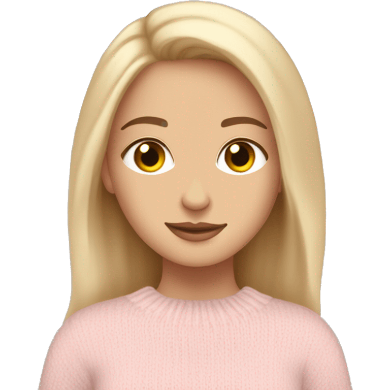 Pretty brown eyed white girl with light pink sweater reading cozy emoji