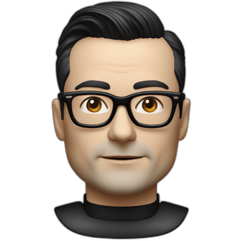 Hyper realistic Ralf Hutter from Kraftwerk, short straight black hair, black glasses, lean, riding open top black tesla model 3 emoji