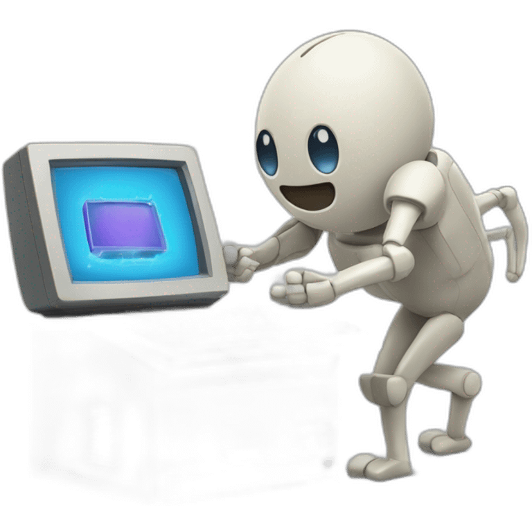 Anthropomorphic computer with arms and legs doing something random emoji