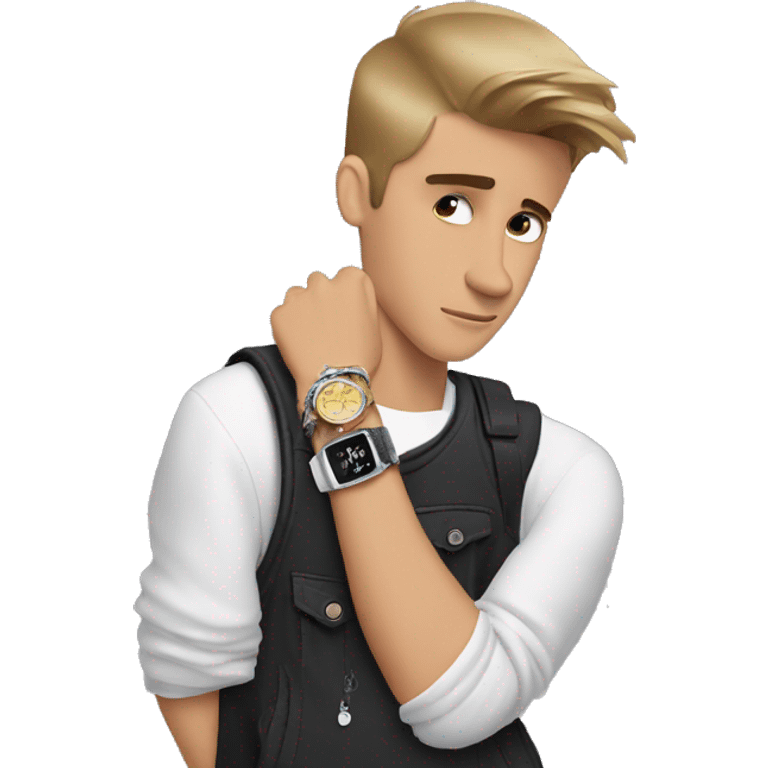 Justin Bieber looking at his watch emoji