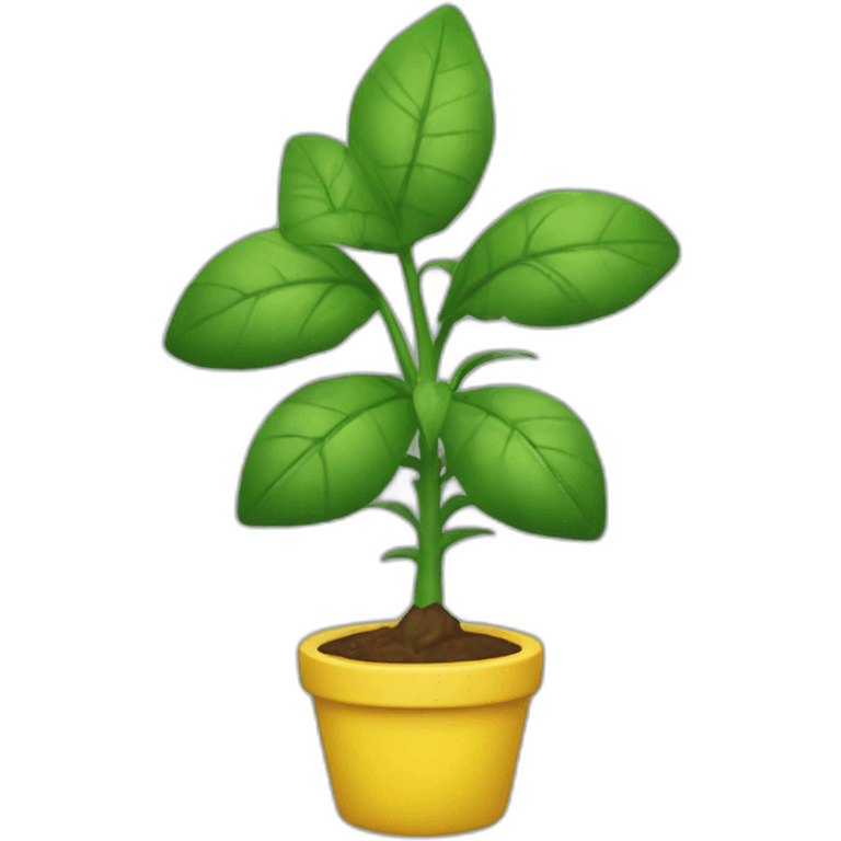 Among us jaune avec une plante verte sur la tête emoji