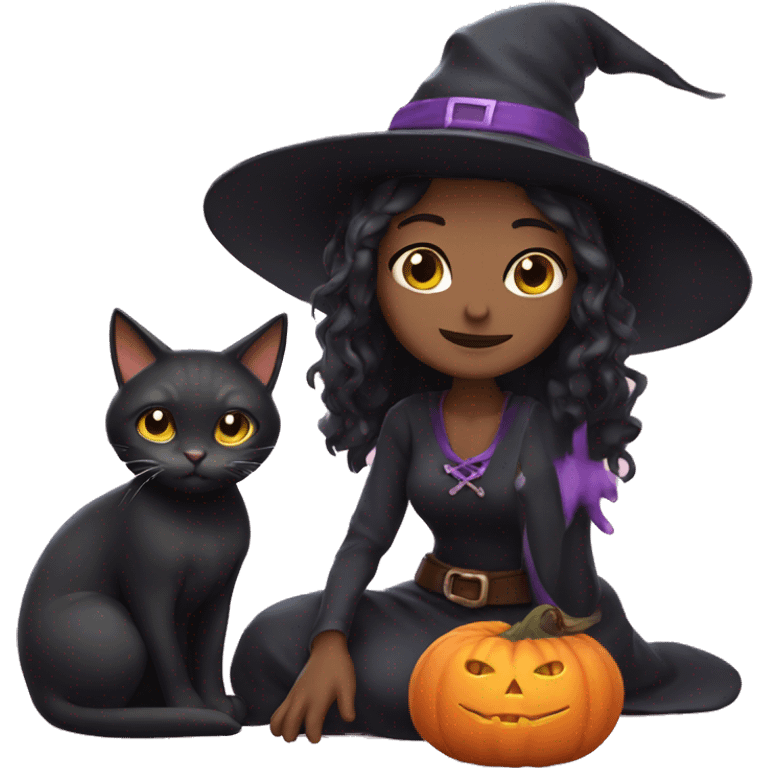 Cute witch with cat emoji