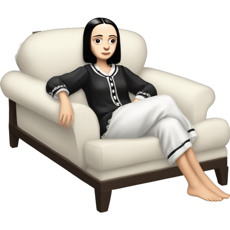 hot Wednesday Addams lounging around in saggy silk voile pajamas.looking at me. emoji